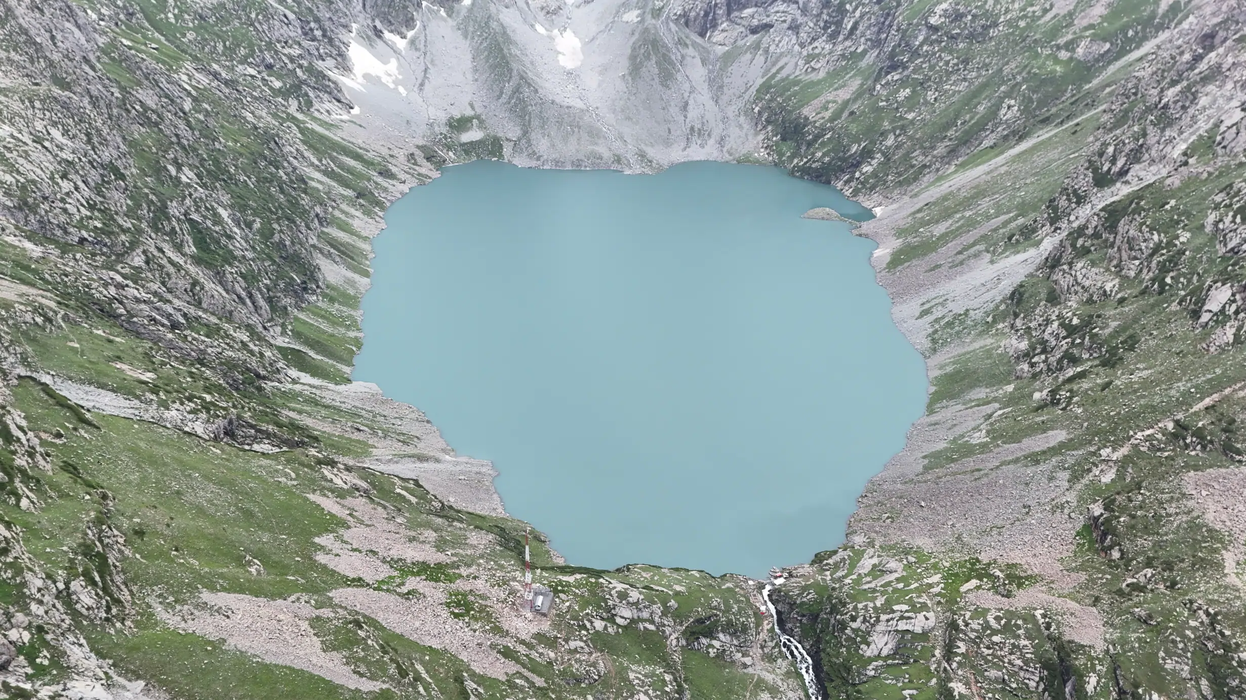 Aerial view of Katora Lake surrounded by mountains